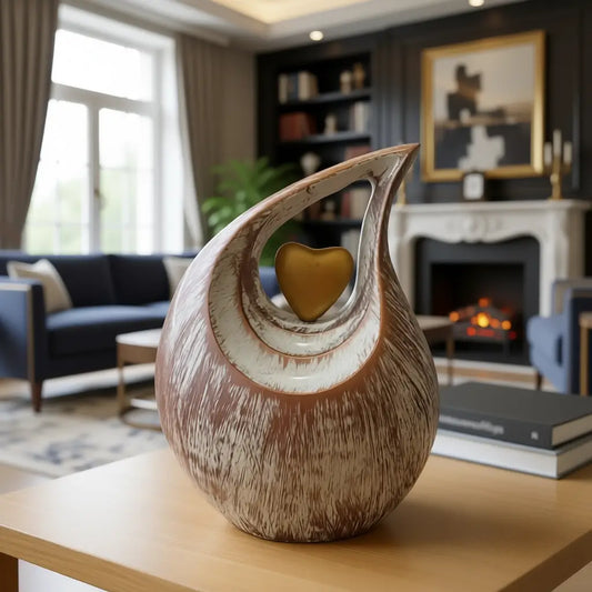 White and Gold Teardrop Urn