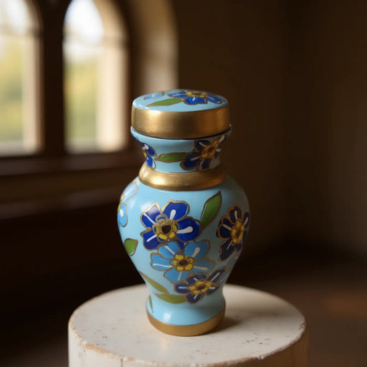 Light Blue Bloom Cloisonné Floral Keepsake Urn