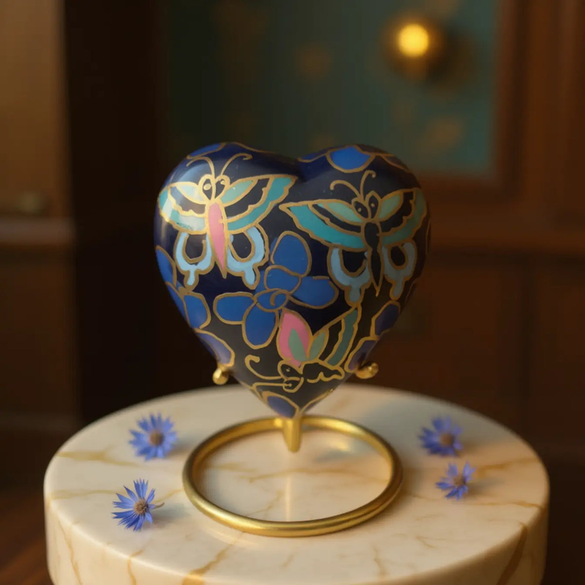 Butterfly Whispers Heart Cloisonné Keepsake Urn