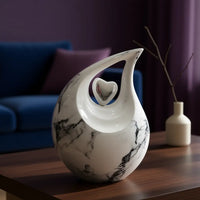 White Marble Heart Teardrop Urn