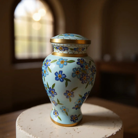Light Blue Bloom Cloisonné Floral Urn
