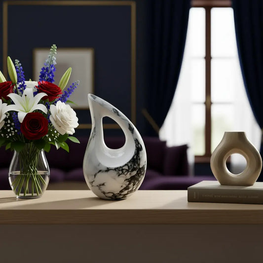 White Marble Teardrop Keepsake Urn