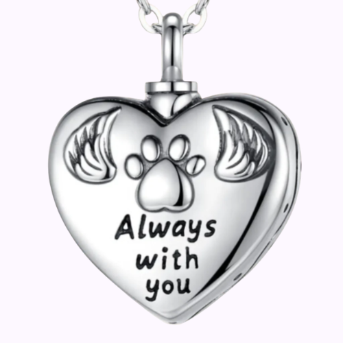 Angel Paw Heart Necklace Sterling Silver