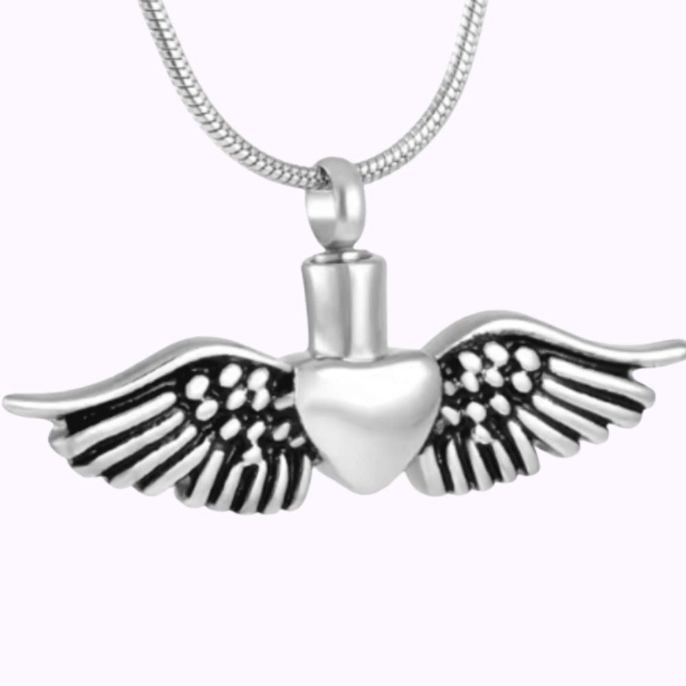 Angel Wings Heart Ash Necklace Stainless Steel