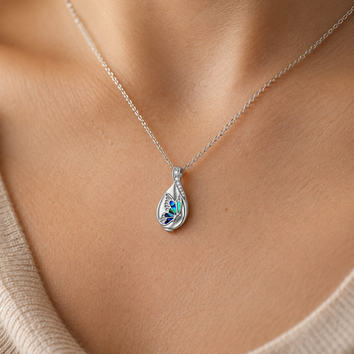 Blue Serenity Butterfly Necklace Sterling Silver
