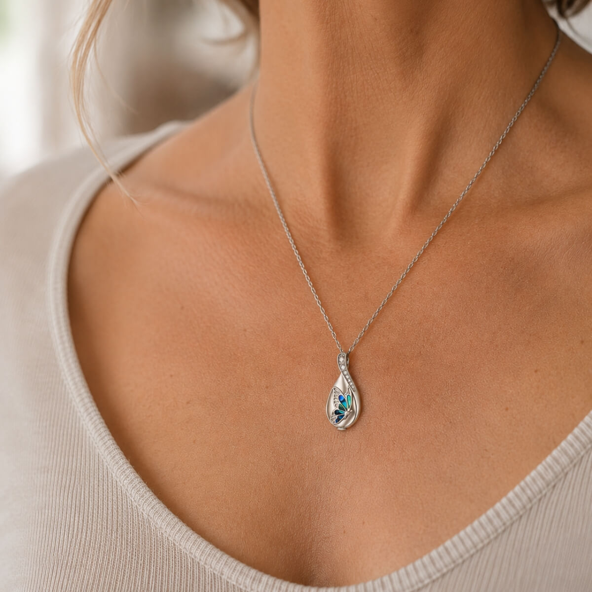 Blue Serenity Butterfly Necklace Sterling Silver