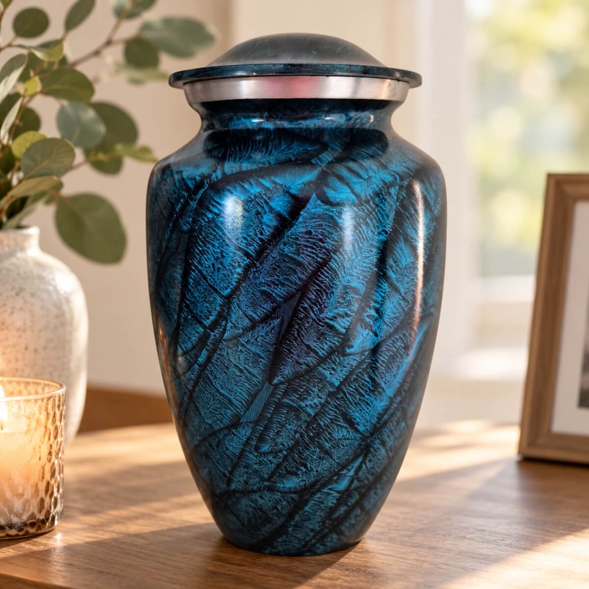Midnight Blue Leaf Urn