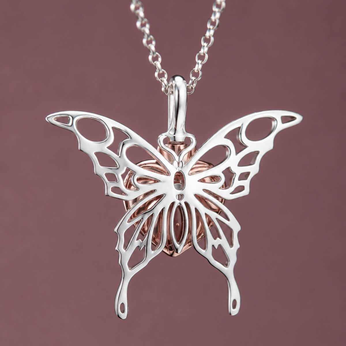 Butterfly Rose Embrace Vermeil Necklace Sterling Silver