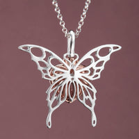 Butterfly Rose Embrace Vermeil Necklace Sterling Silver