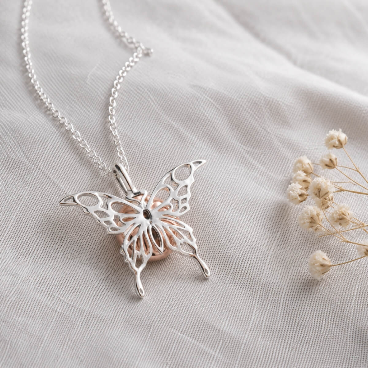 Butterfly Rose Embrace Vermeil Necklace Sterling Silver