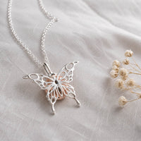 Butterfly Rose Embrace Vermeil Necklace Sterling Silver