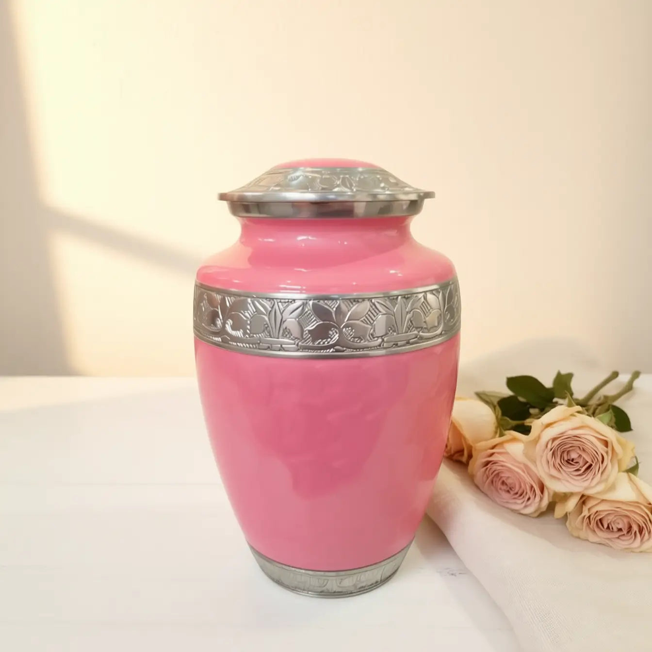 Rose Petal Silver Urn