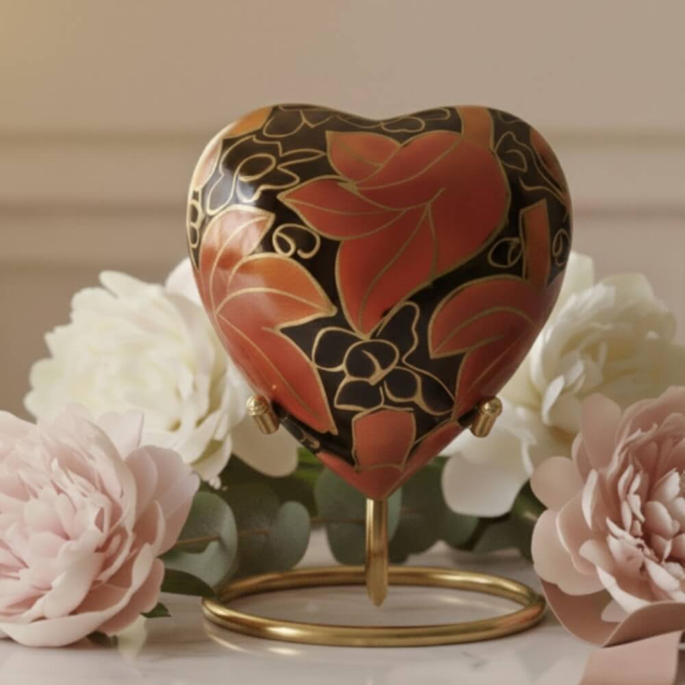 Autumn Ember Heart-Shaped Cloisonné Keepsake Urn