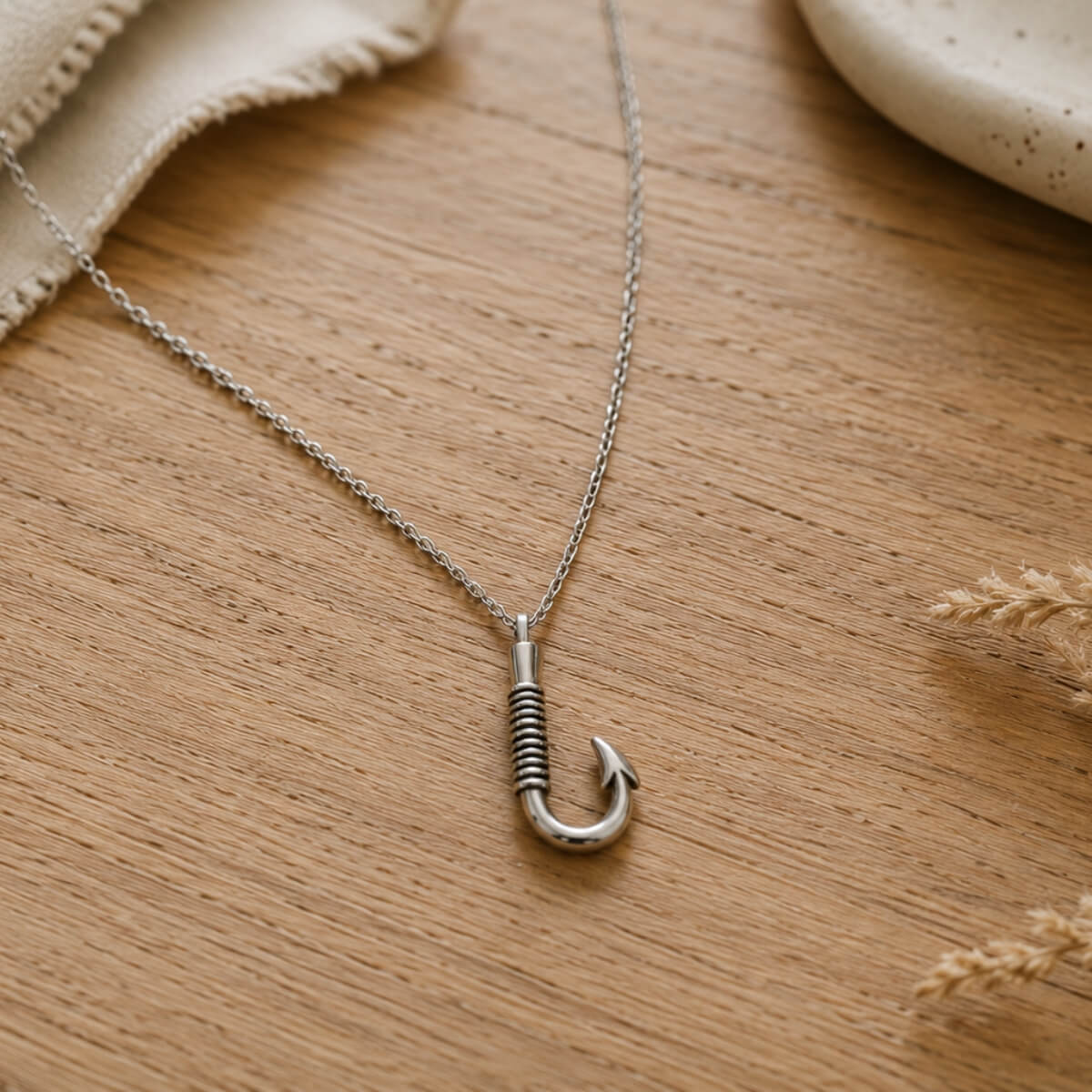Fish Hook Memorial Necklace Stainless Steel