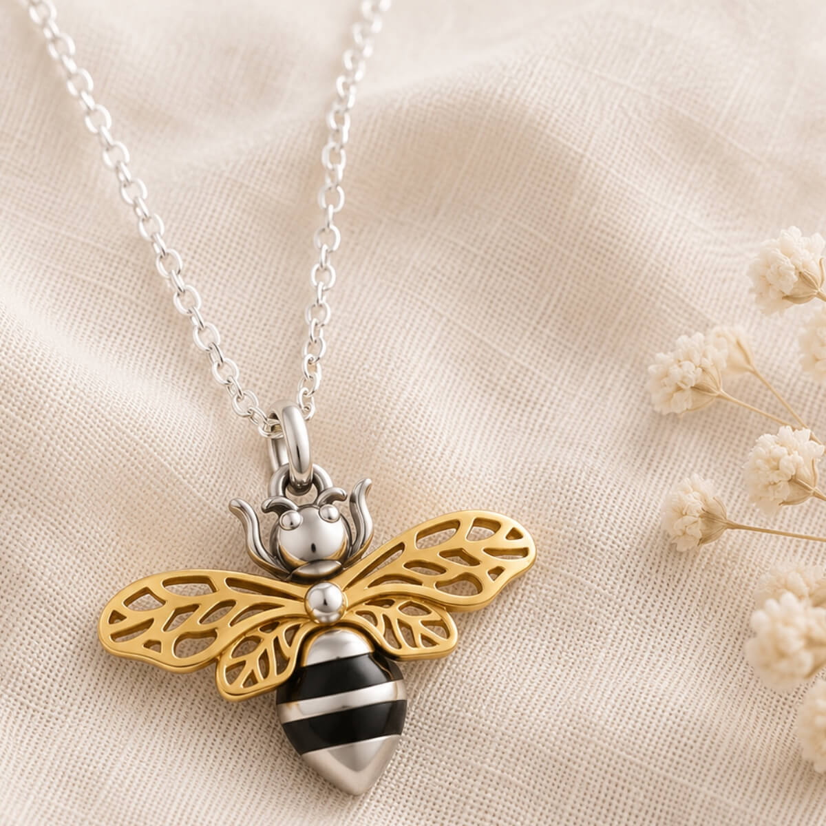 Golden Wings Bee Necklace Sterling Silver