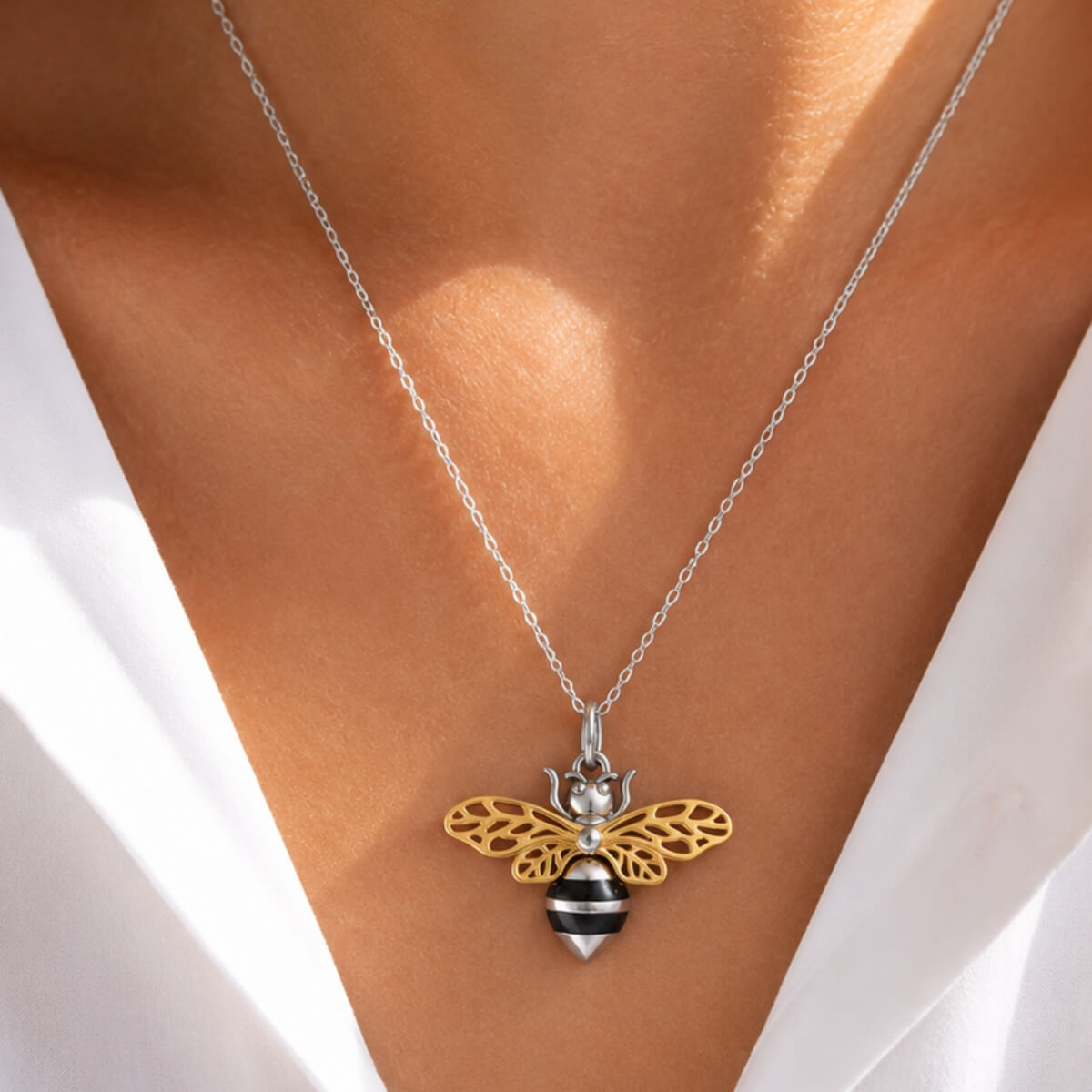 Golden Wings Bee Necklace Sterling Silver