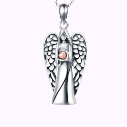 Guardian Angel Heart Necklace Sterling Silver