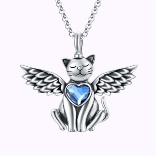 Guardian Cat Angel Necklace Sterling Silver