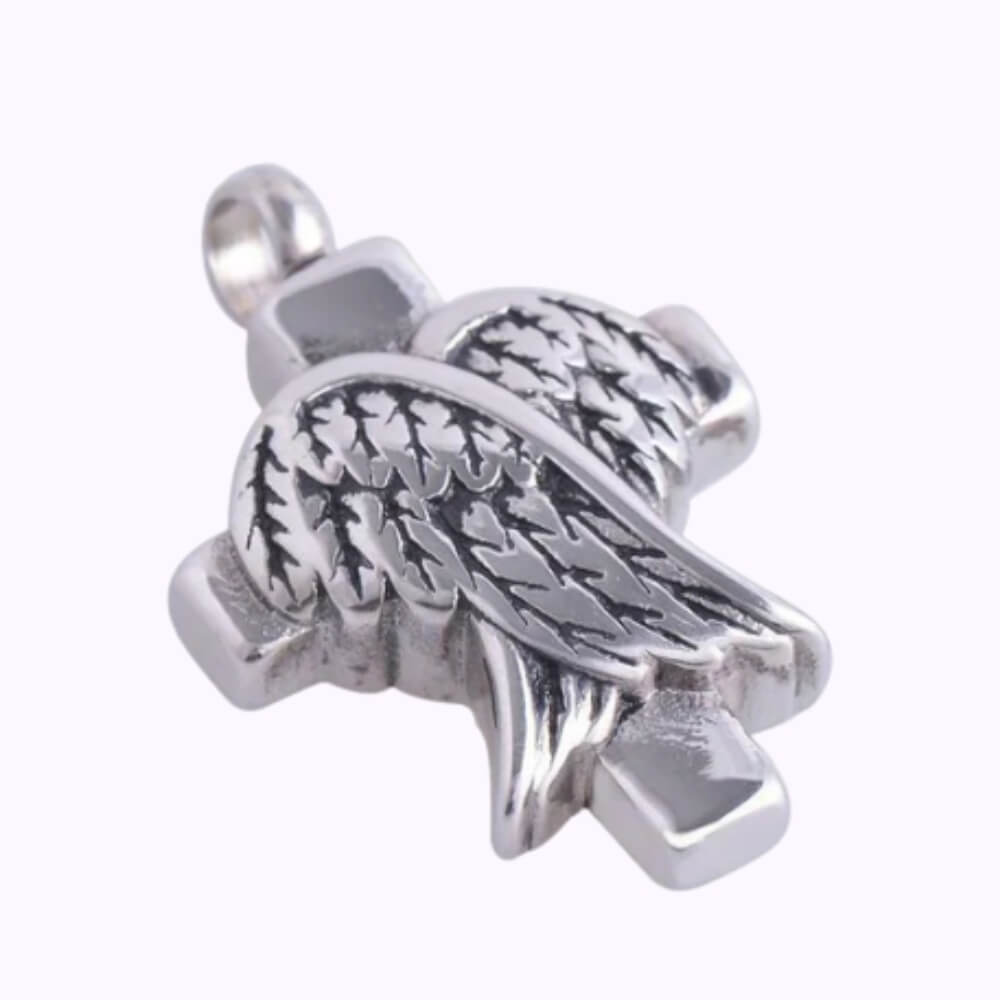 Guardian Wings Cross Necklace Stainless Steel