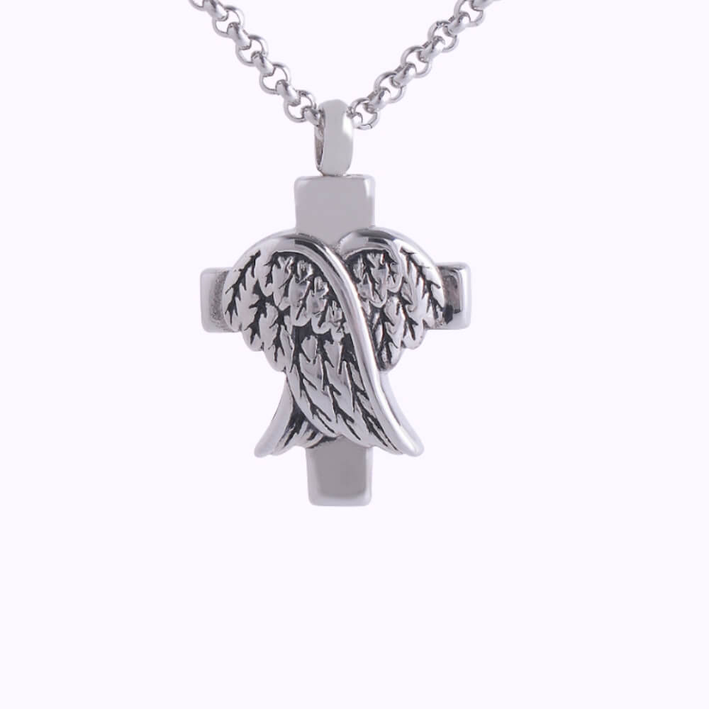 Guardian Wings Cross Necklace Stainless Steel