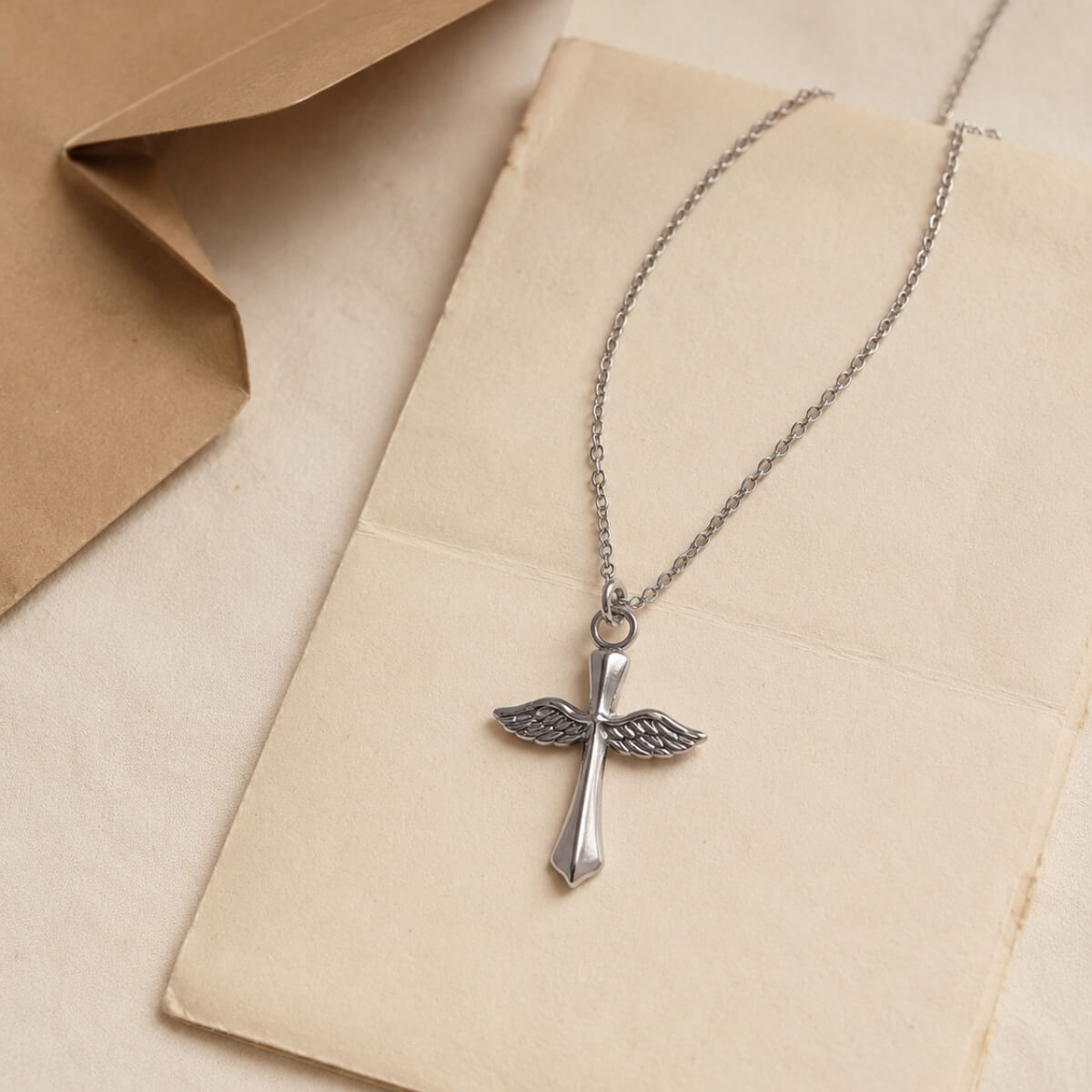 Heavenly Wings Cross Necklace Stainless Steel