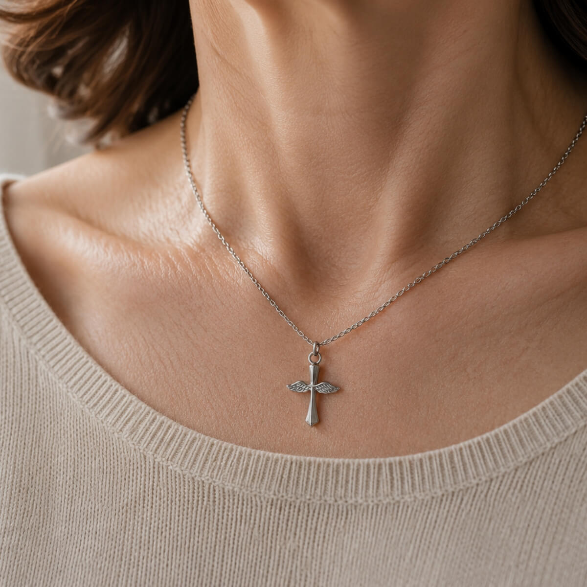 Heavenly Wings Cross Necklace Stainless Steel