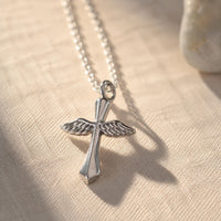 Heavenly Wings Cross Necklace Stainless Steel