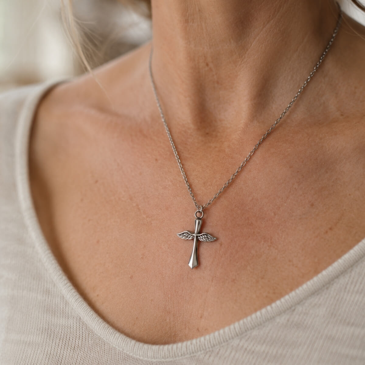 Heavenly Wings Cross Necklace Stainless Steel