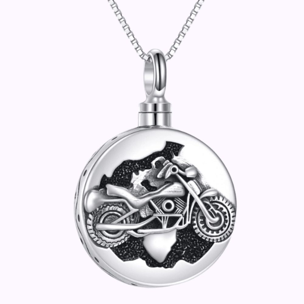 Motorbike Cremation Necklace Sterling Silver