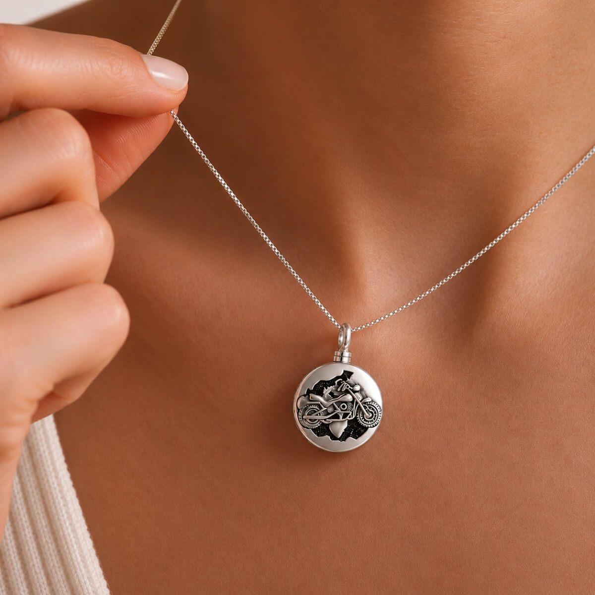 Motorbike Cremation Necklace Sterling Silver