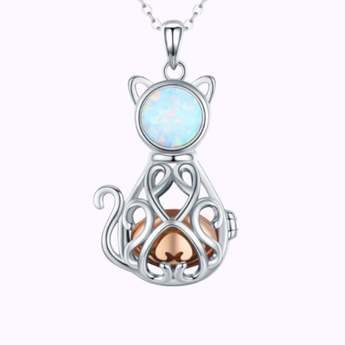 Mystic Opal Cat Necklace Sterling Silver