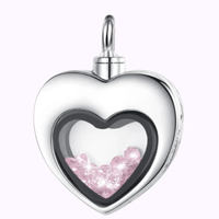 Pink Crystal Heart Locket Necklace Sterling Silver