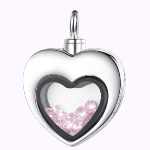Pink Crystal Heart Locket Necklace Sterling Silver