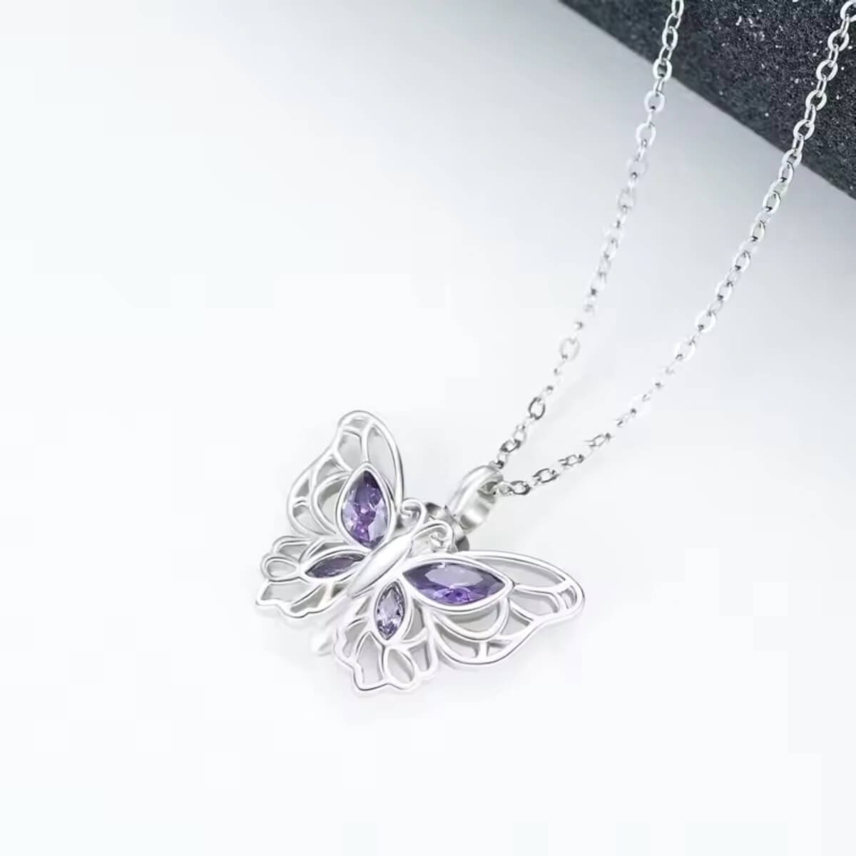Amethyst Butterfly Ash Necklace Sterling Silver