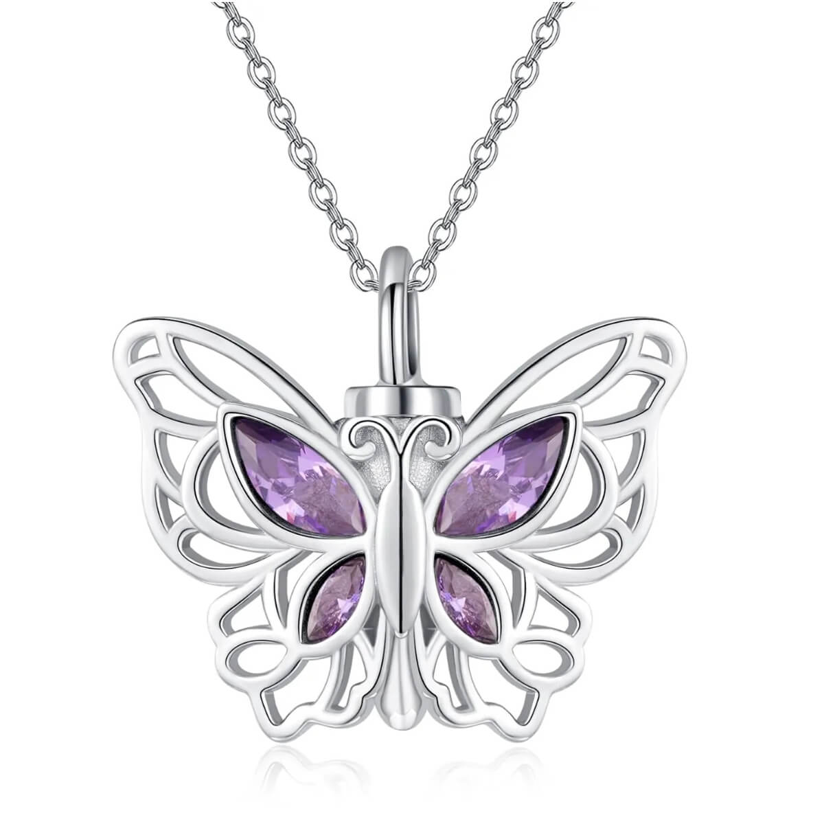 Amethyst Butterfly Ash Necklace Sterling Silver