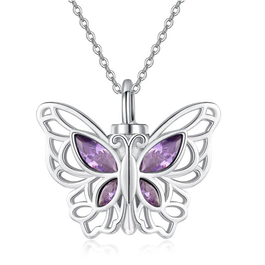 Amethyst Butterfly Ash Necklace Sterling Silver