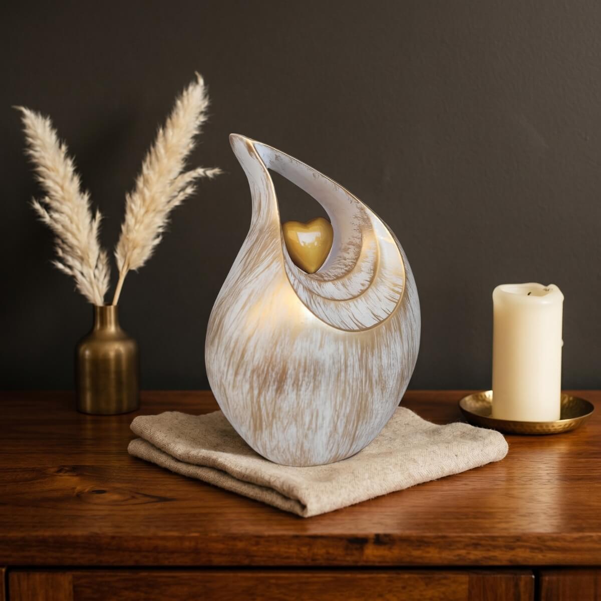 White and Gold Teardrop Urn