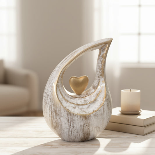 Rustic Gold Heart Teardrop Urn
