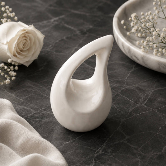 White Teardrop Keepsake Urn
