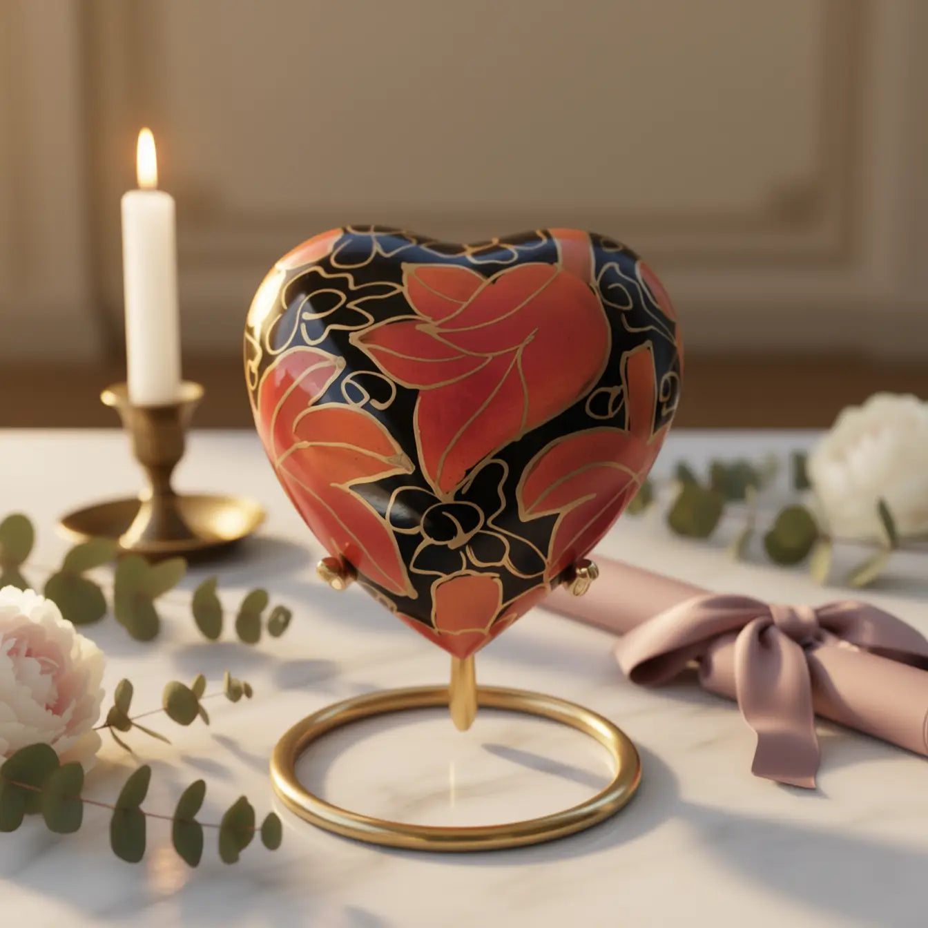 Eternal Leaves Heart-Shaped Keepsake Urn