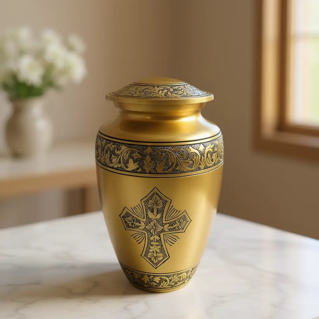Golden Reverence Cross Urn