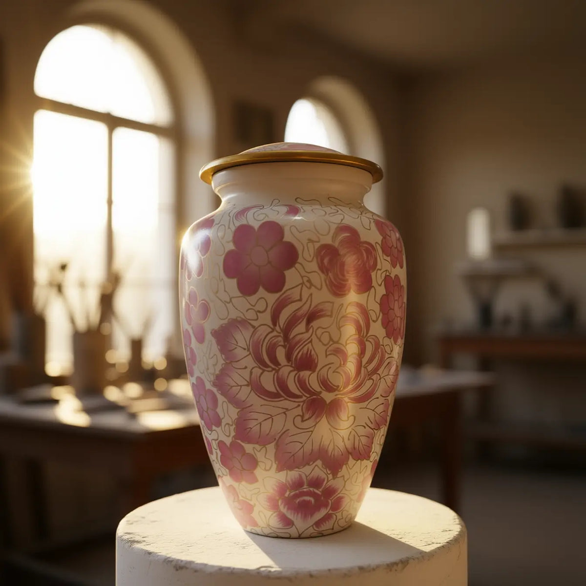 Pink Bloom Cloisonné Urn