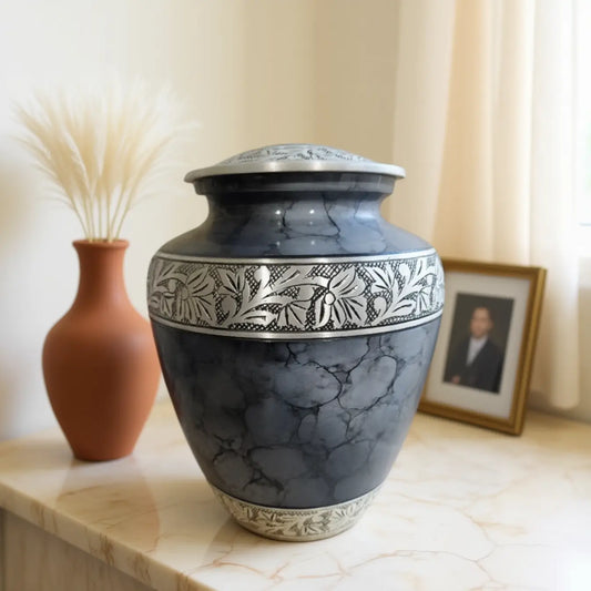 Storm Blue Silver Urn
