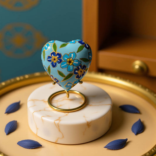 Forget-Me-Not Blue Cloisonné Heart Keepsake Urn